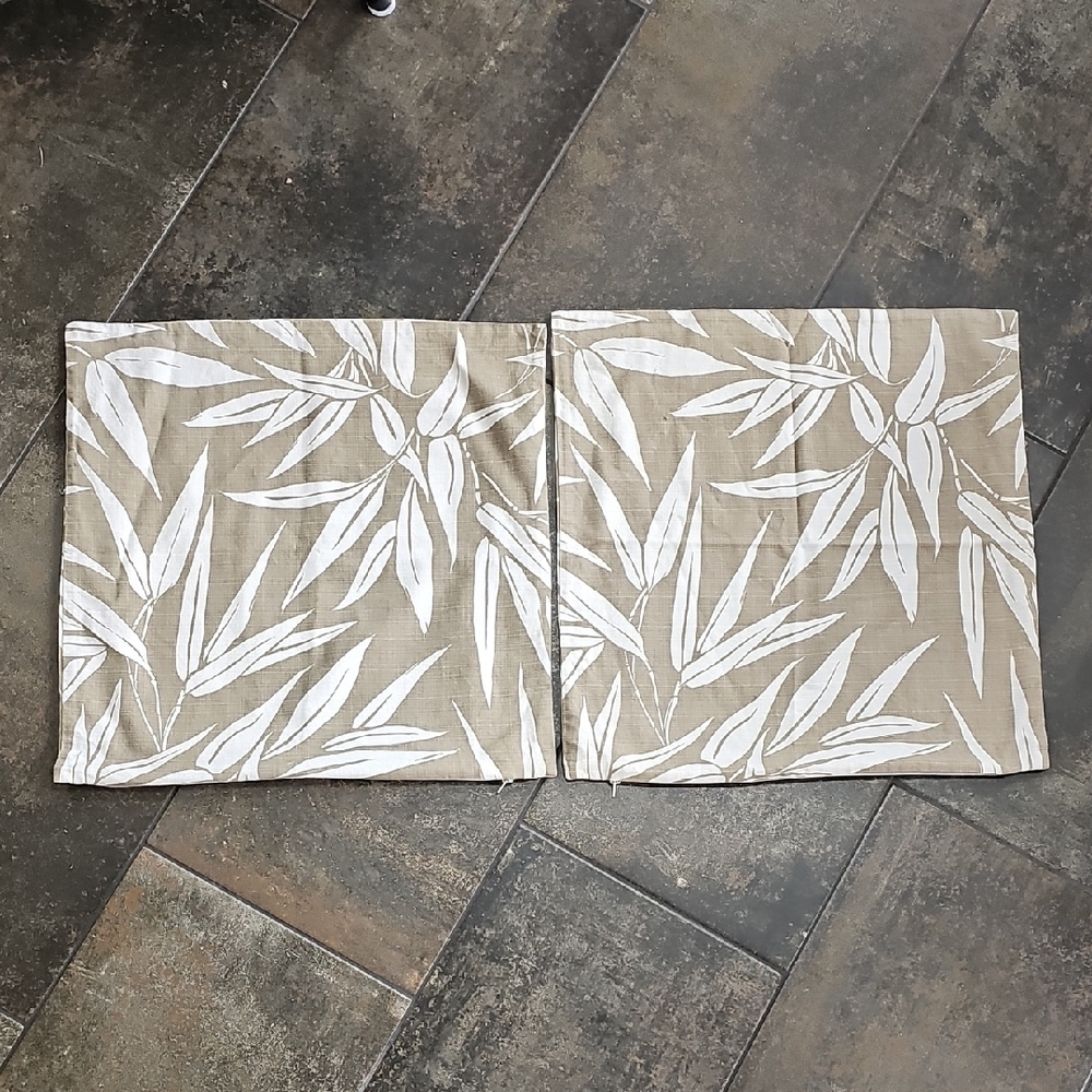 H&M Leaf Print Tan and White Pillow Covers